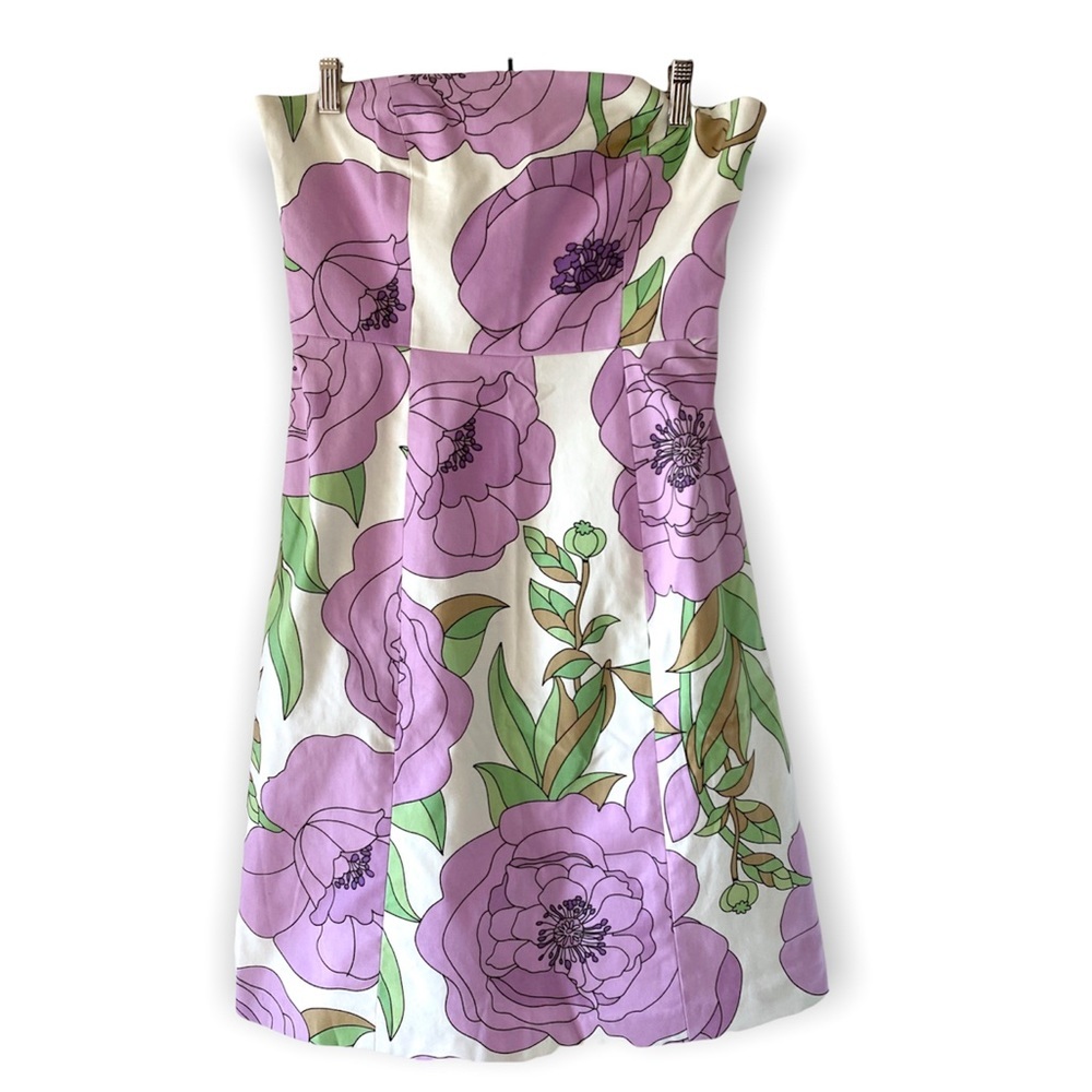 Ann Taylor LOFT Womens Dress Purple White Green Floral Strapless Tube Top 2